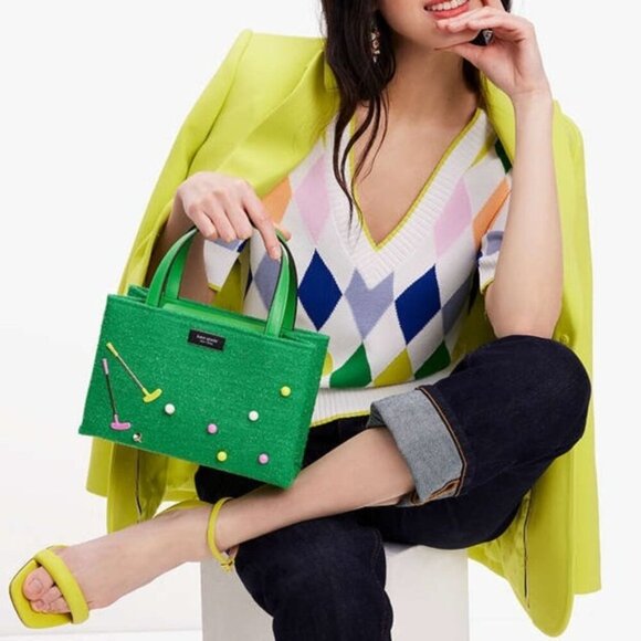 Rare ⛳️ Kate Spade Sam Icon Astroturf Fabric Small Tote - Picture 4 of 11